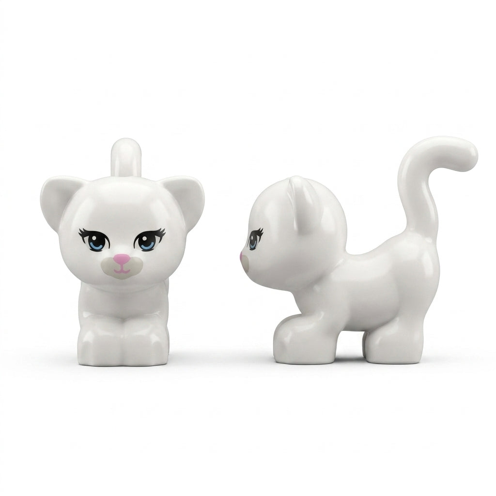 Тварина, Кіт, Стоячи, Дивиться вліво з блакитними очима, темно-рожевим носом і ротом