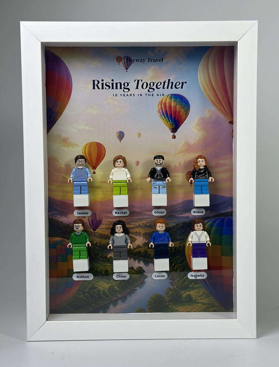 Біла рамка 21 × 30 см з 8 фігурками й іменами — зразок Rising together